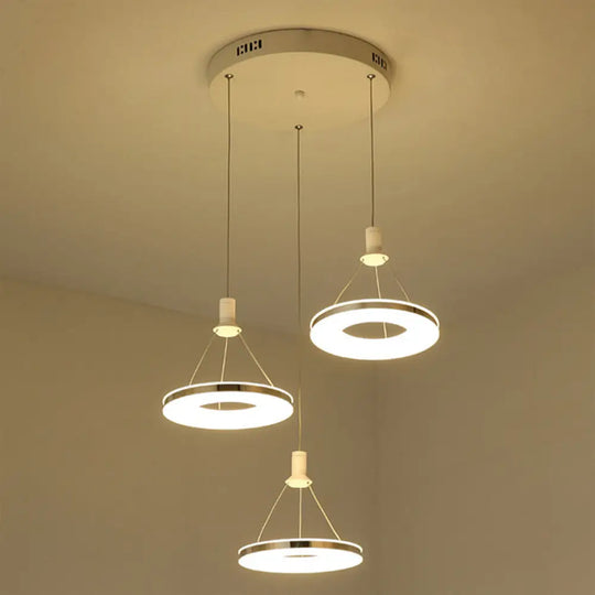 White Ring Pendant Light Fixture - Simple Acrylic Ceiling Suspension Lamp 1/3/5-Head Option