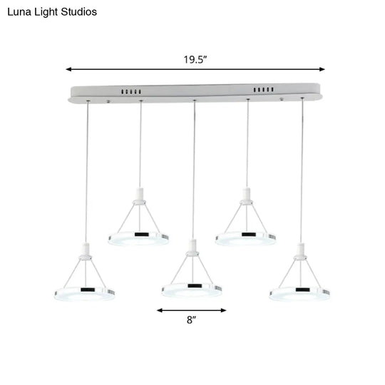White Ring Pendant Light Fixture - Simple Acrylic Ceiling Suspension Lamp 1/3/5-Head Option