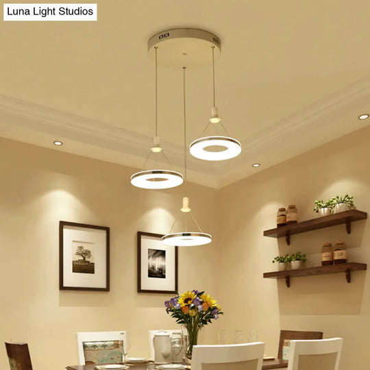 White Ring Pendant Light Fixture - Simple 1/3/5-Head Acrylic Ceiling Lamp 8/12 Wide