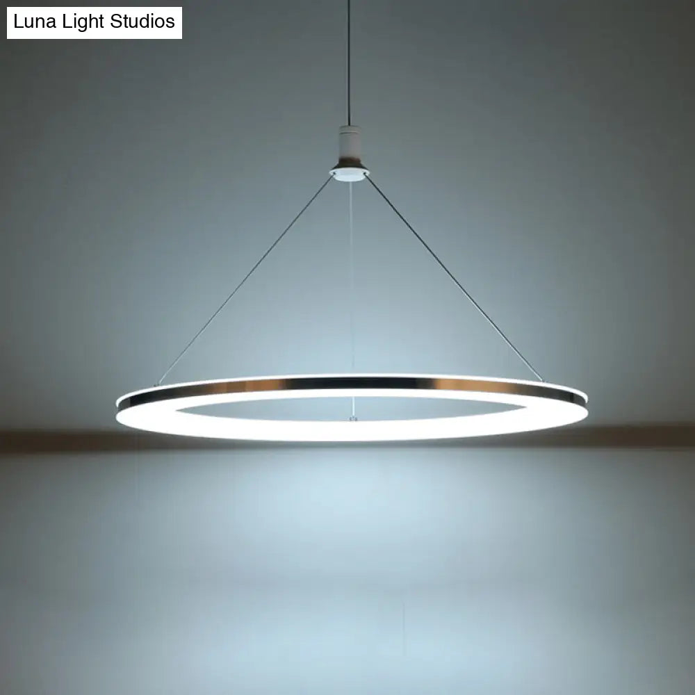 White Ring Pendant Light Fixture - Simple Acrylic Ceiling Suspension Lamp 1/3/5-Head Option