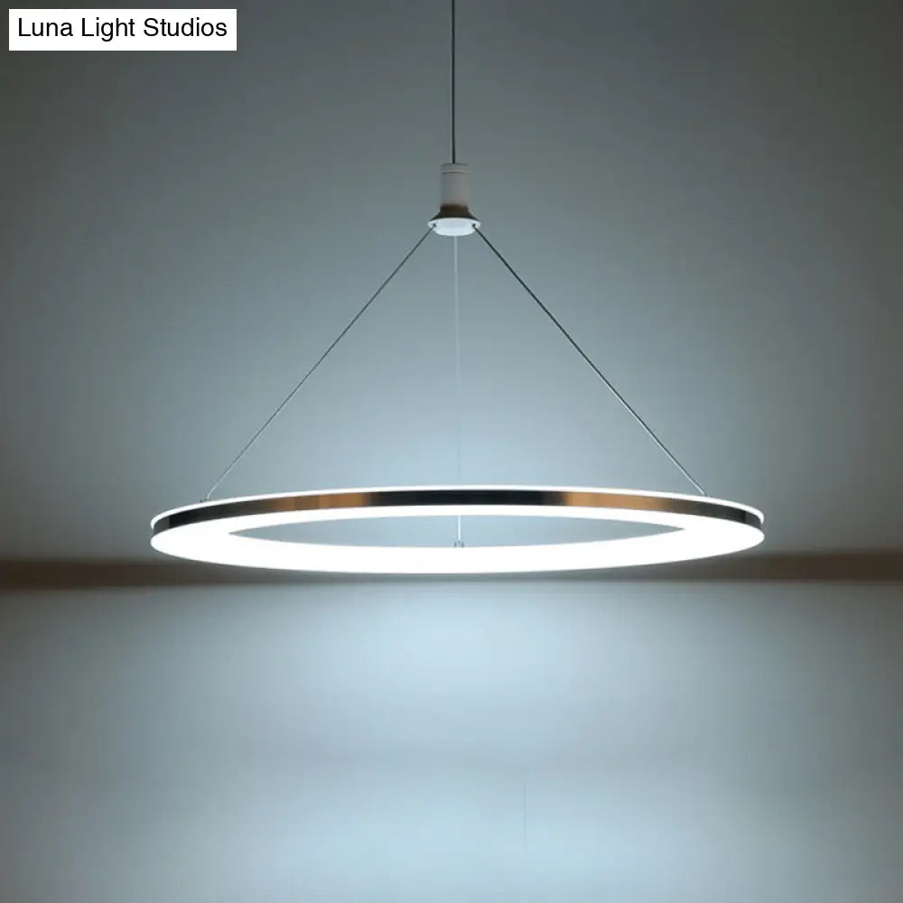 White Ring Pendant Light Fixture - Simple 1/3/5-Head Acrylic Ceiling Lamp 8/12 Wide