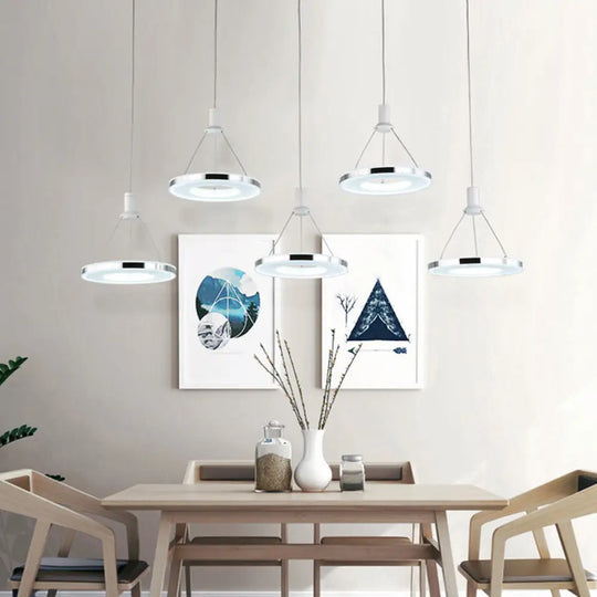 White Ring Pendant Light Fixture - Simple Acrylic Ceiling Suspension Lamp 1/3/5-Head Option