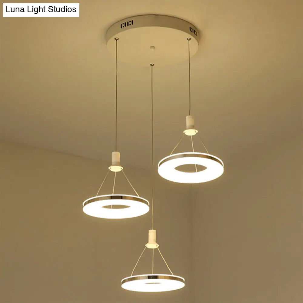 White Ring Pendant Light Fixture - Simple 1/3/5-Head Acrylic Ceiling Lamp 8/12 Wide 3 / 8