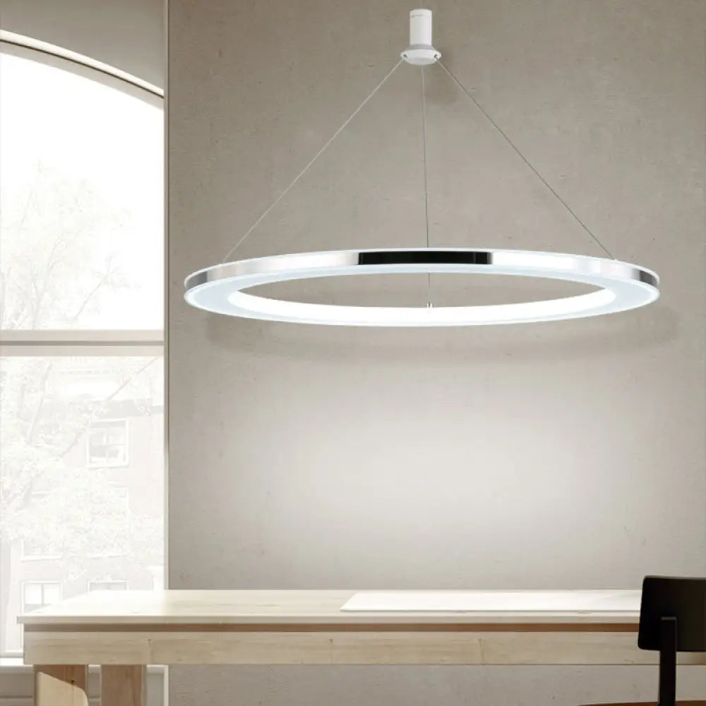 White Ring Pendant Light Fixture - Simple Acrylic Ceiling Suspension Lamp 1/3/5-Head Option