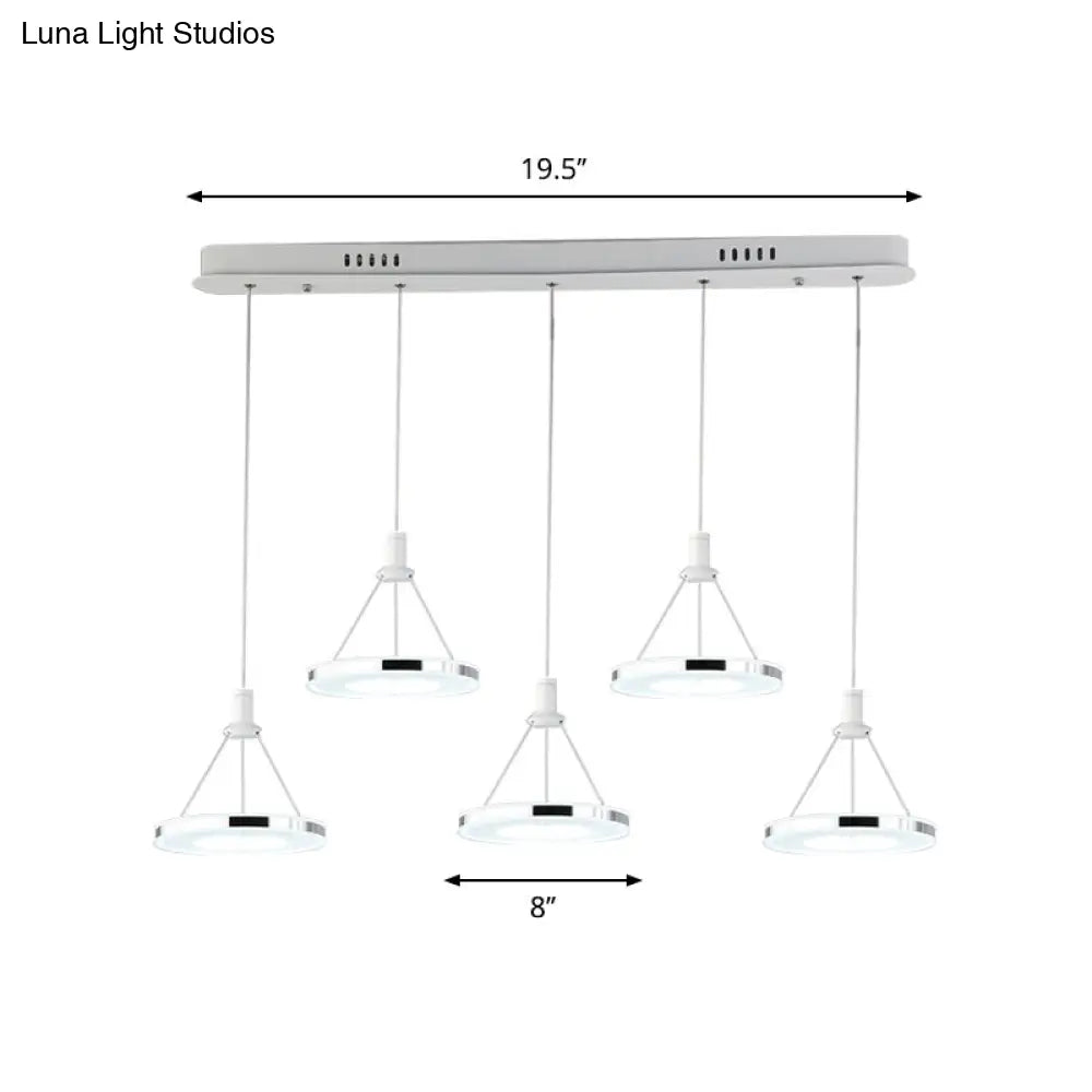 White Ring Pendant Light Fixture - Simple 1/3/5-Head Acrylic Ceiling Lamp 8/12 Wide