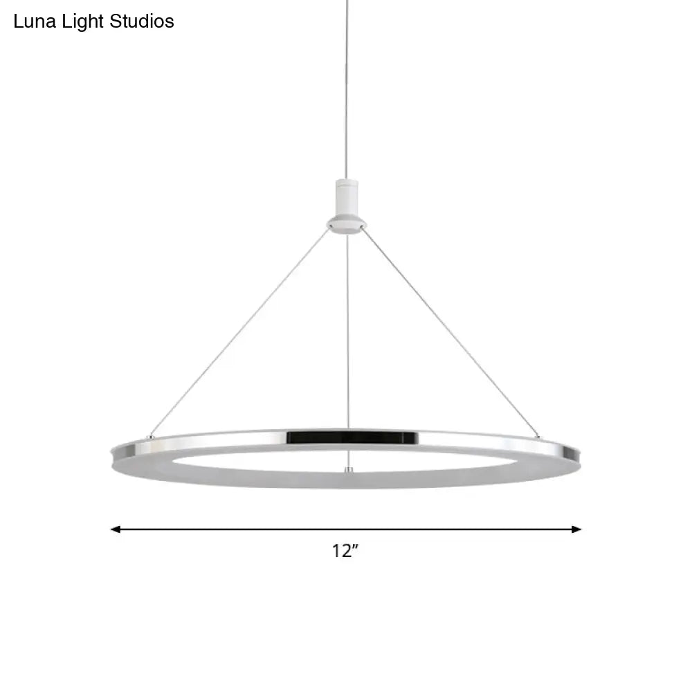 White Ring Pendant Light Fixture - Simple 1/3/5-Head Acrylic Ceiling Lamp 8/12 Wide