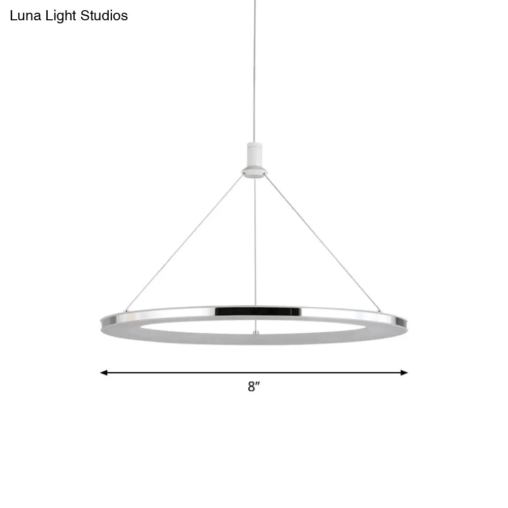 White Ring Pendant Light Fixture - Simple 1/3/5-Head Acrylic Ceiling Lamp 8/12 Wide