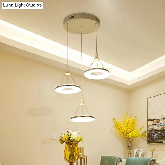 White Ring Pendant Light Fixture - Simple Acrylic Ceiling Suspension Lamp 1/3/5-Head Option