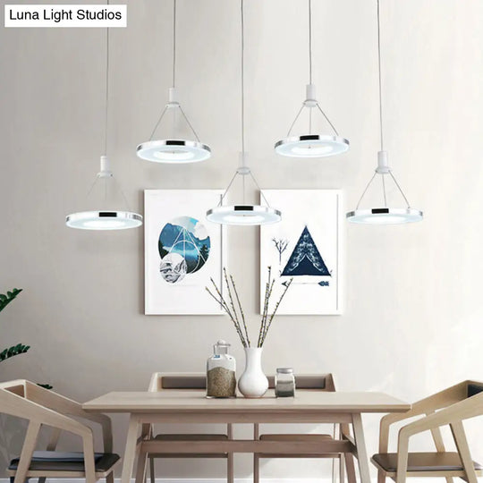 White Ring Pendant Light Fixture - Simple 1/3/5-Head Acrylic Ceiling Lamp 8/12 Wide 5 / 8