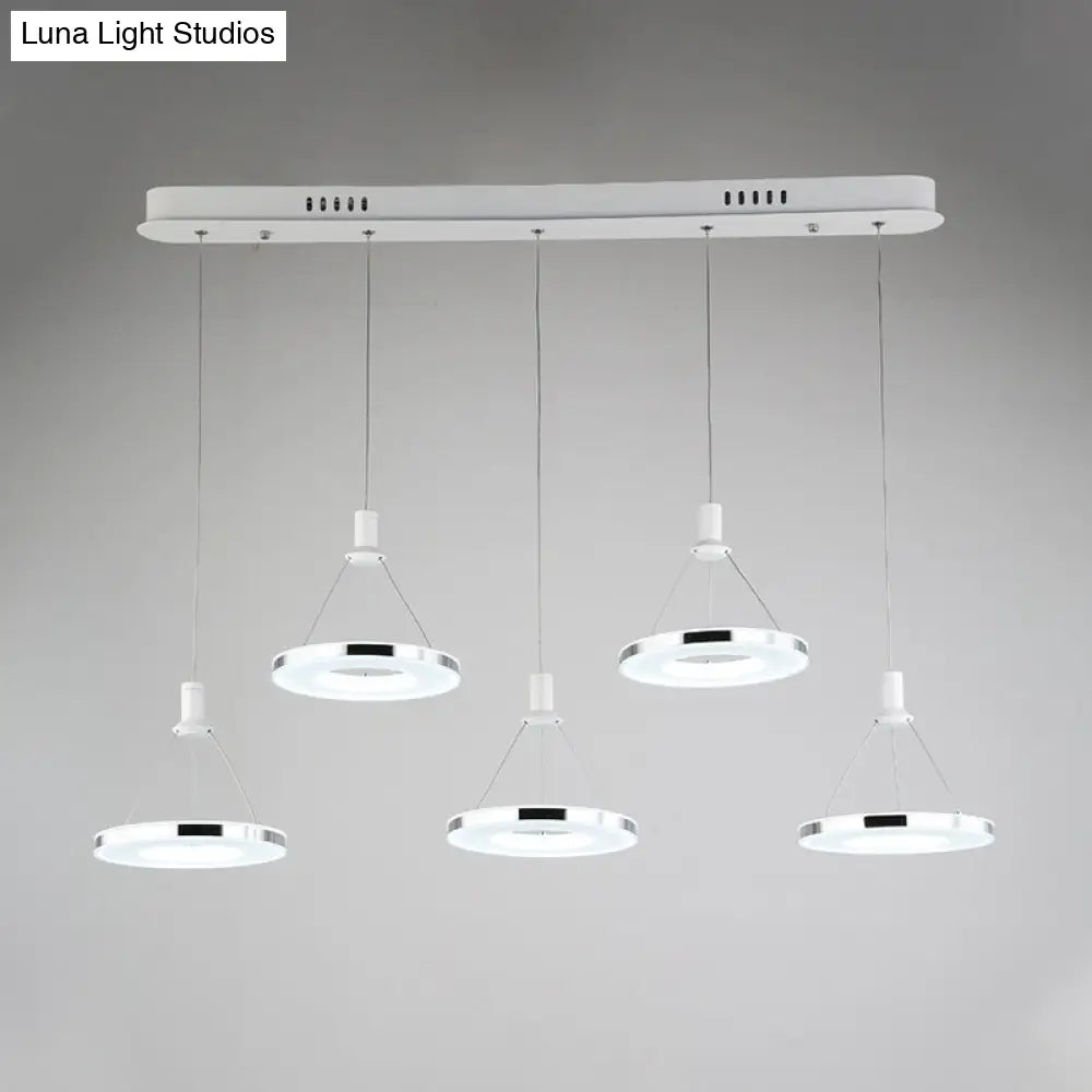 White Ring Pendant Light Fixture - Simple Acrylic Ceiling Suspension Lamp 1/3/5-Head Option