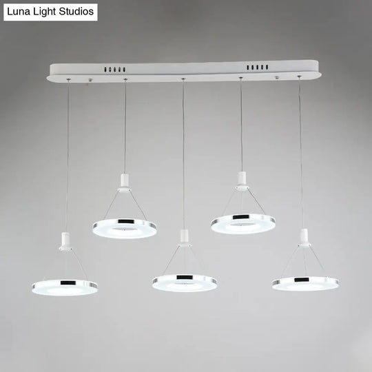 White Ring Pendant Light Fixture - Simple Acrylic Ceiling Suspension Lamp 1/3/5-Head Option