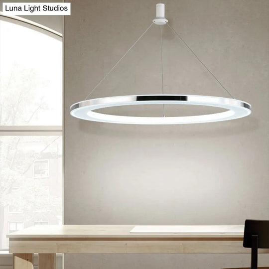 White Ring Pendant Light Fixture - Simple 1/3/5-Head Acrylic Ceiling Lamp 8/12 Wide 1 / 8