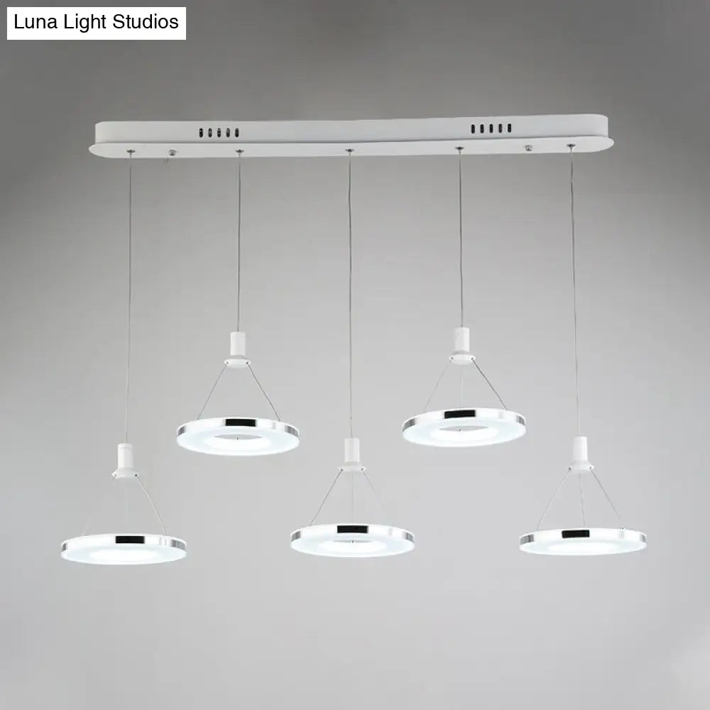 White Ring Pendant Light Fixture - Simple 1/3/5-Head Acrylic Ceiling Lamp 8/12 Wide