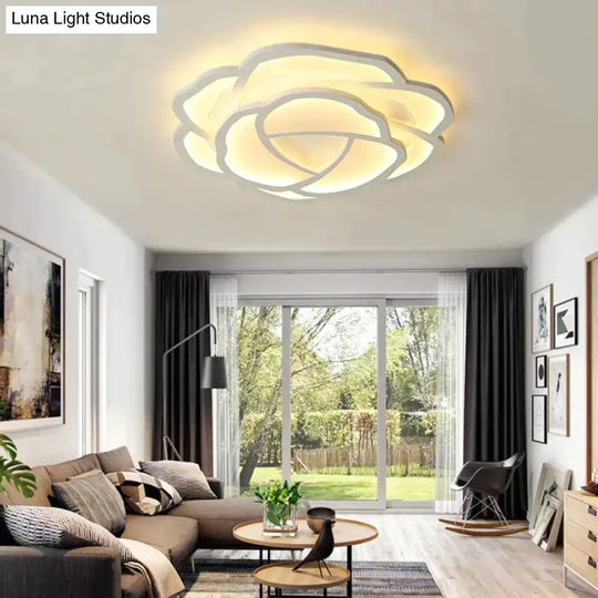 White Rose Led Ceiling Lights For Living Room Bedroom Dining Dimmable Kitchen Lamp Modern Creative