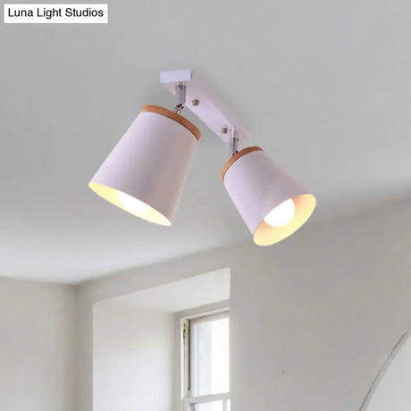 Metal Rotatable Semi Flush Mount Light In White - Modernistic Tapered Shade Ideal For Living Room