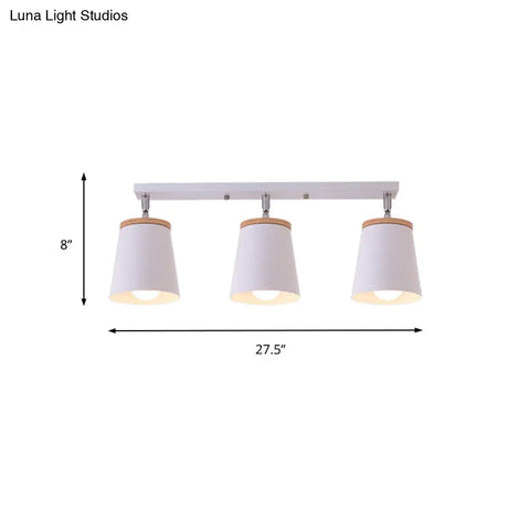 Metal Rotatable Semi Flush Mount Light In White - Modernistic Tapered Shade Ideal For Living Room