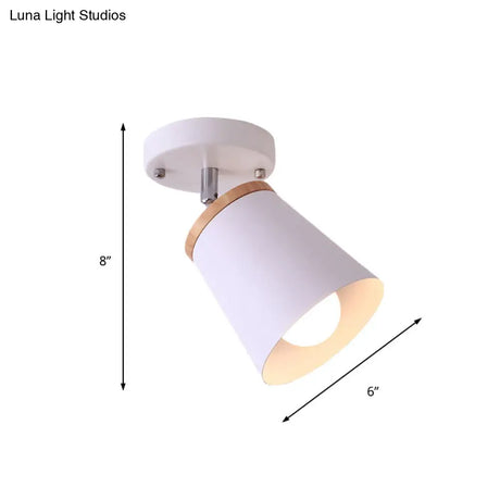 Metal Rotatable Semi Flush Mount Light In White - Modernistic Tapered Shade Ideal For Living Room