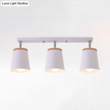 Metal Rotatable Semi Flush Mount Light In White - Modernistic Tapered Shade Ideal For Living Room