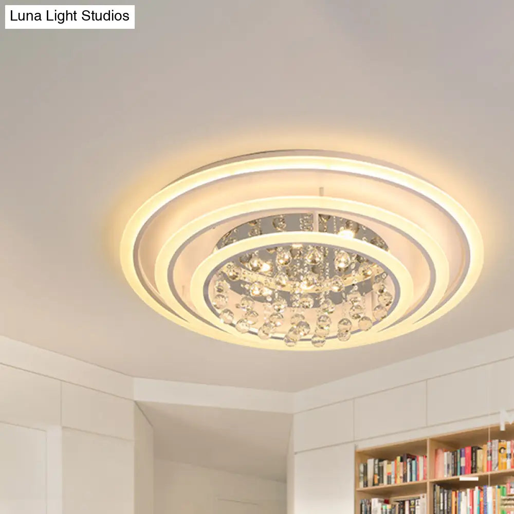 White Round Ceiling Lamp With Acrylic And Crystal Ball Led Flush Mount Light - Stepless