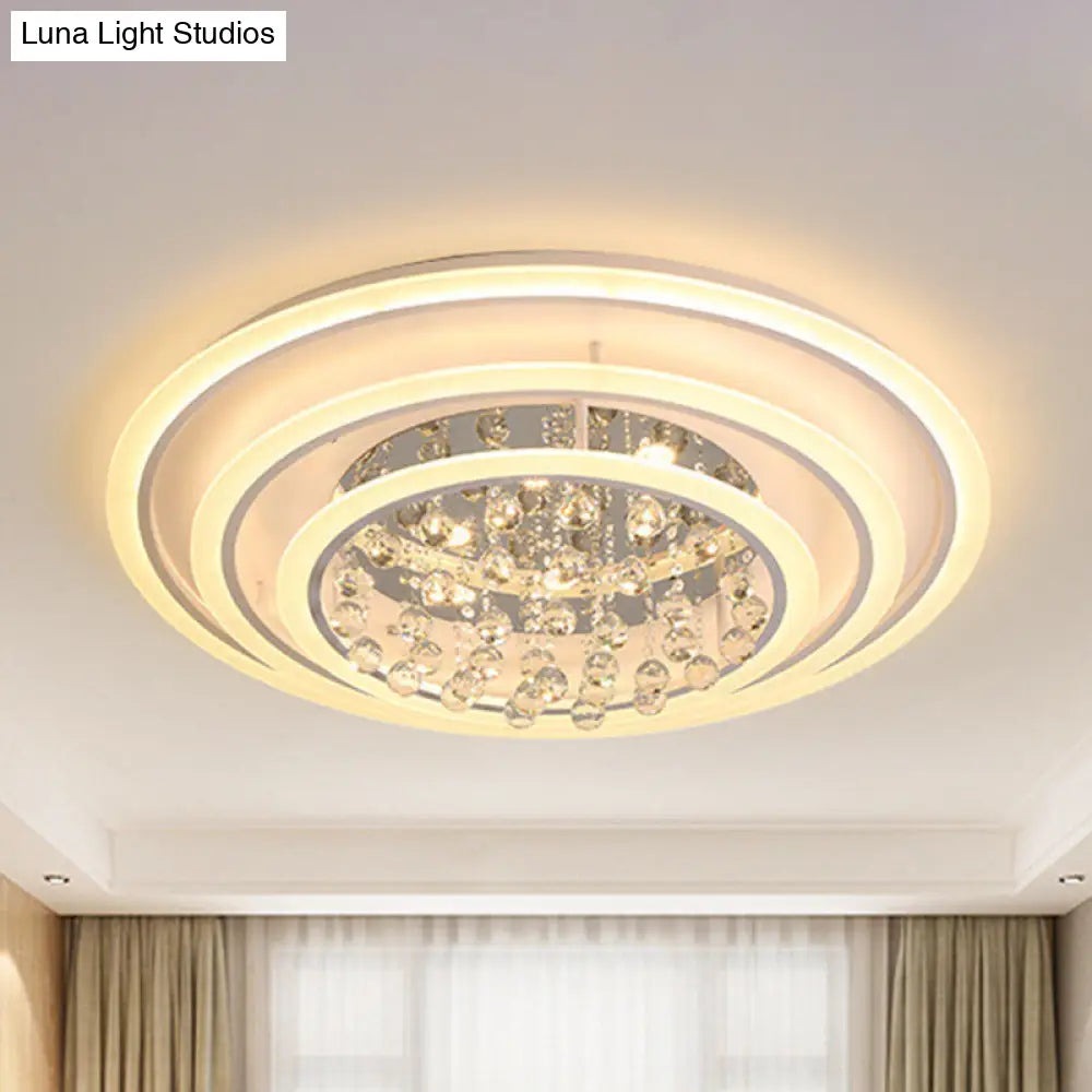 White Round Ceiling Lamp With Acrylic And Crystal Ball Led Flush Mount Light - Stepless
