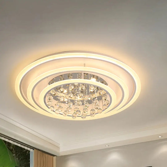 White Round Ceiling Lamp With Acrylic And Crystal Ball Led Flush Mount Light - Stepless