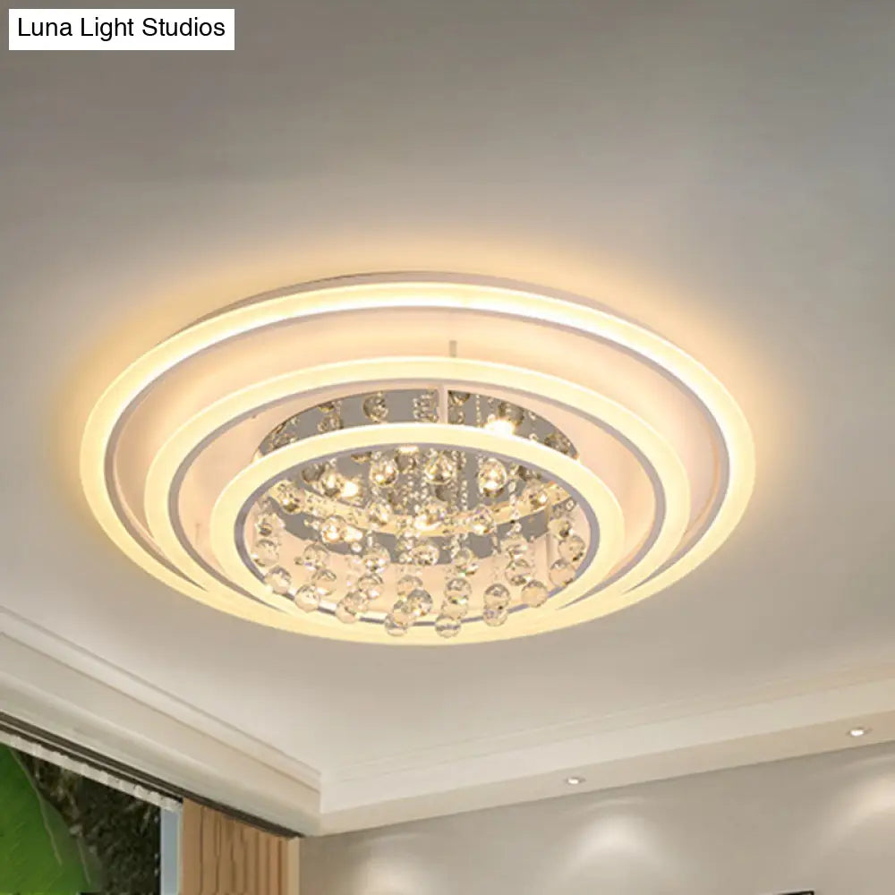 White Round Ceiling Lamp With Acrylic And Crystal Ball Led Flush Mount Light - Stepless