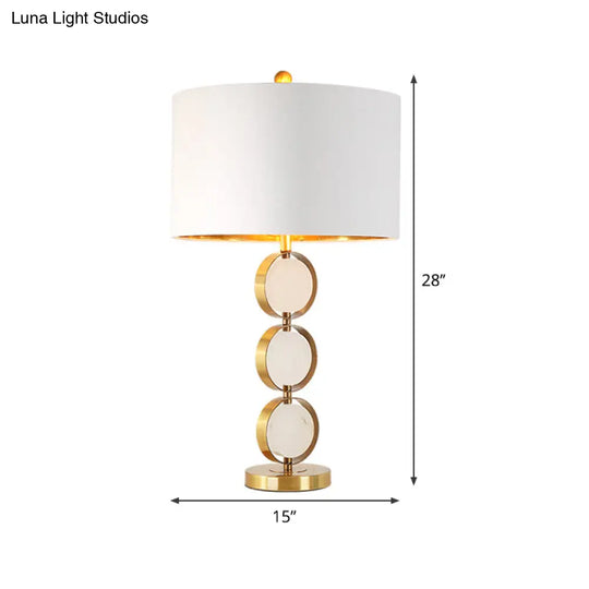 White Round Fabric Nightstand Lamp: Luxurious Metal Table Light For Living Room