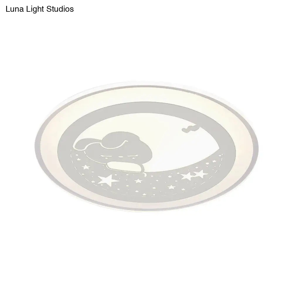 White Round Flushmount Light Nordic Led Acrylic Lamp - 16/19.5 Dia Rabbit And Star Pattern