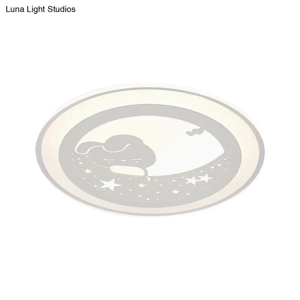 White Round Flushmount Light Nordic Led Acrylic Lamp - 16’/19.5’ Dia Rabbit And Star Pattern