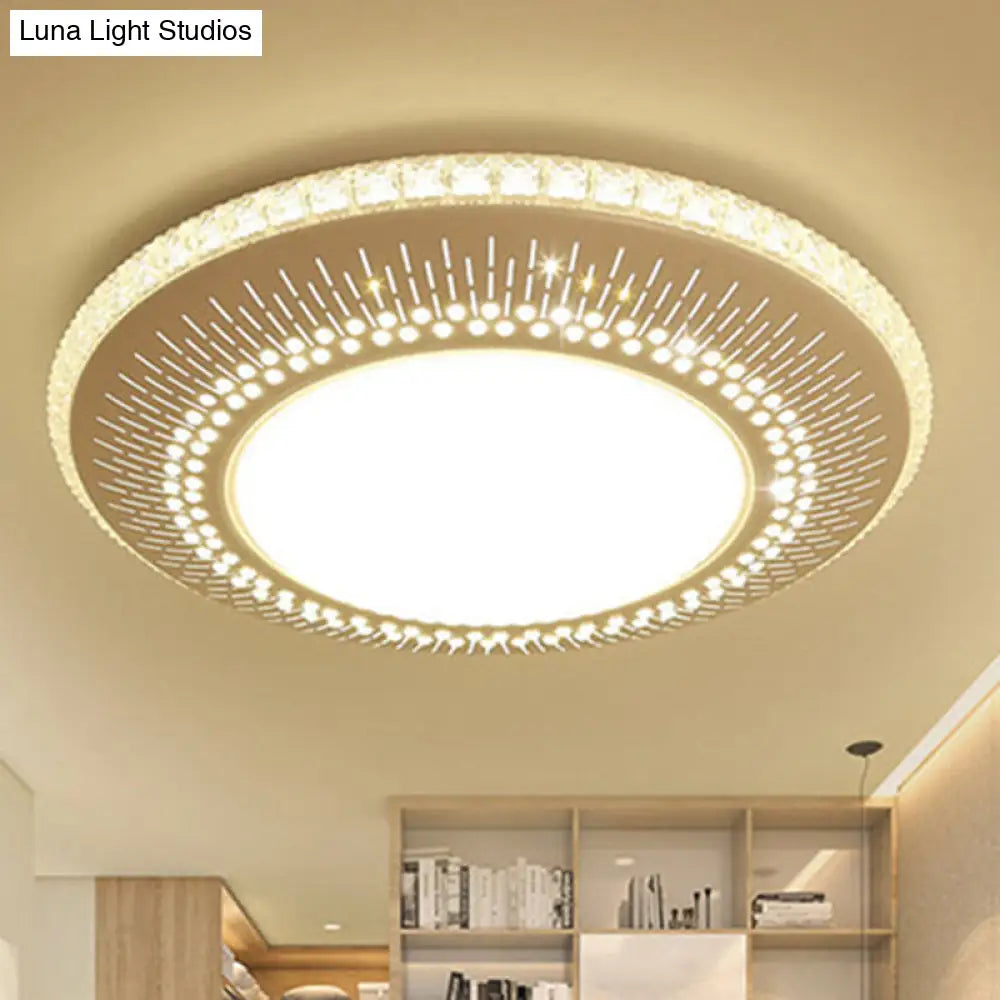 White Round Led Bedroom Flush Light In 21/25 With Simple Acrylic Design And 3 Color Options