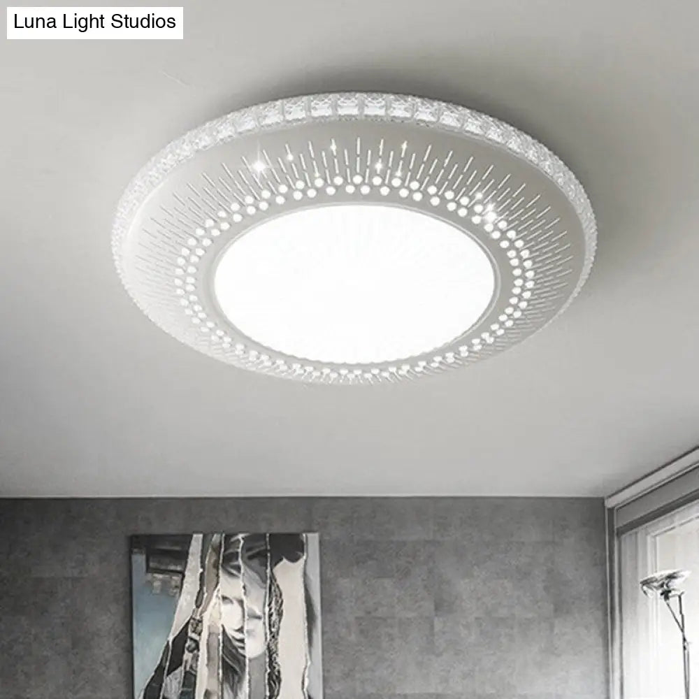 White Round Led Bedroom Flush Light In 21/25 With Simple Acrylic Design And 3 Color Options / 21