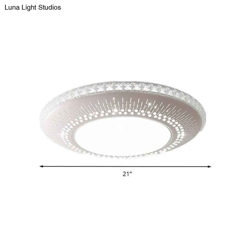 White Round Led Bedroom Flush Light In 21/25 With Simple Acrylic Design And 3 Color Options