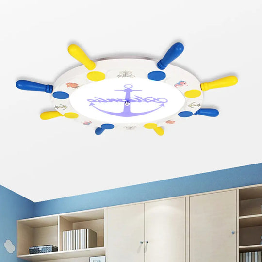 White Rudder Led Ceiling Light - Kids’ Wooden Flush Mount 18’/25.5’ Width / 18’