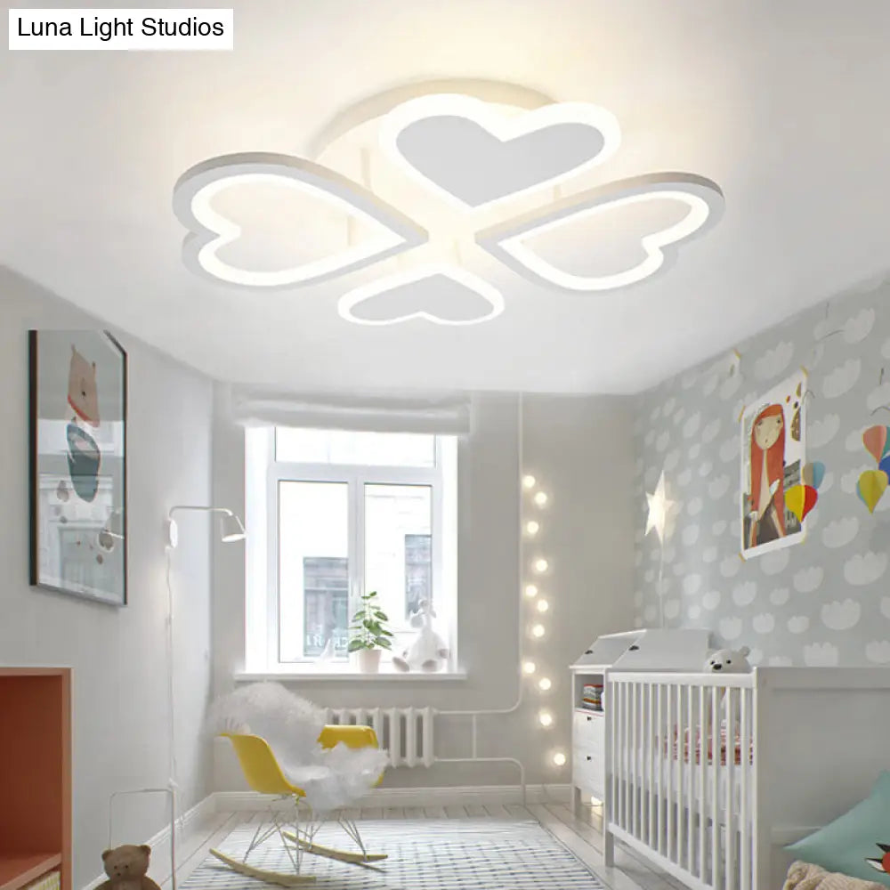 White Semi Ceiling Mount Led Light With Loving Heart Design For Baby Bedroom /