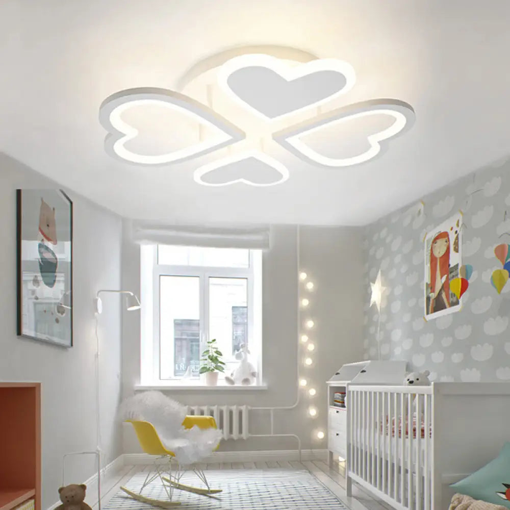 White Semi Ceiling Mount Led Light With Loving Heart Design For Baby Bedroom /