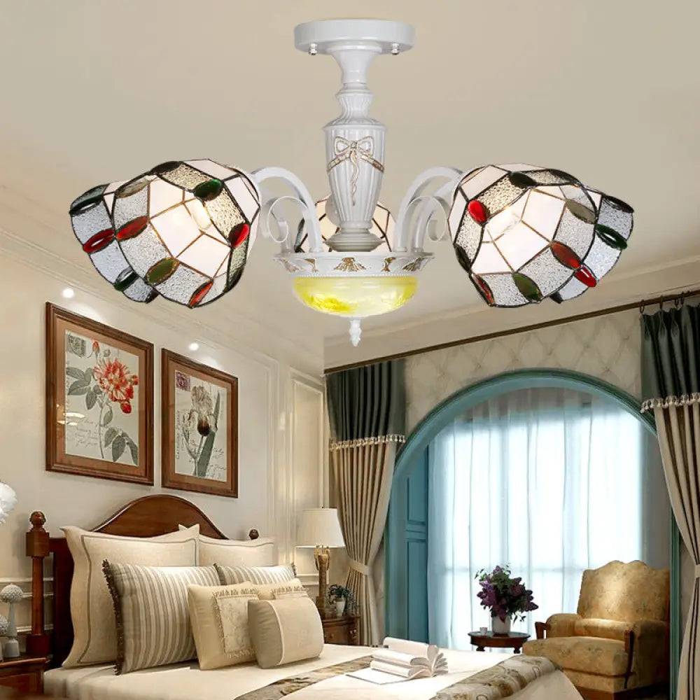 White Semi Globe Ceiling Chandelier With Colorful Bead Accent - 5 - Light Traditional Pendant Light