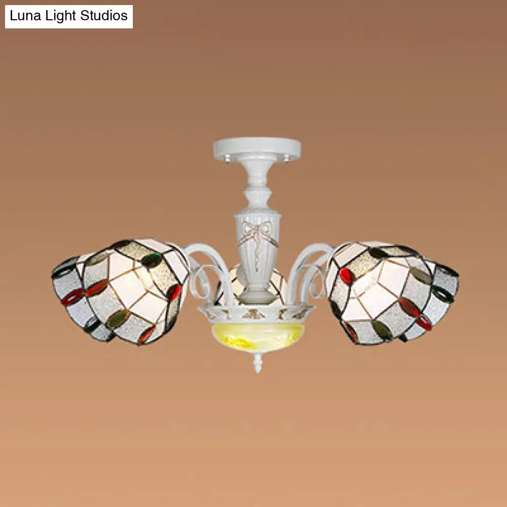 White Semi Globe Ceiling Chandelier With Colorful Bead Accent - 5 - Light Traditional Pendant Light