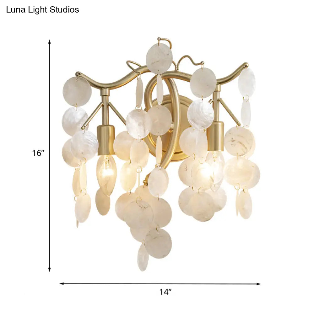 White Shell Wall Sconce Lighting With 2 Traditional Cascade Lamp Heads For Living Room Decor