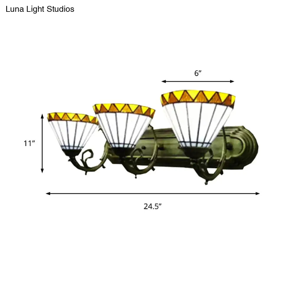 White Shuttlecock Wall Light: 3-Light Tiffany Lamp For Living Room