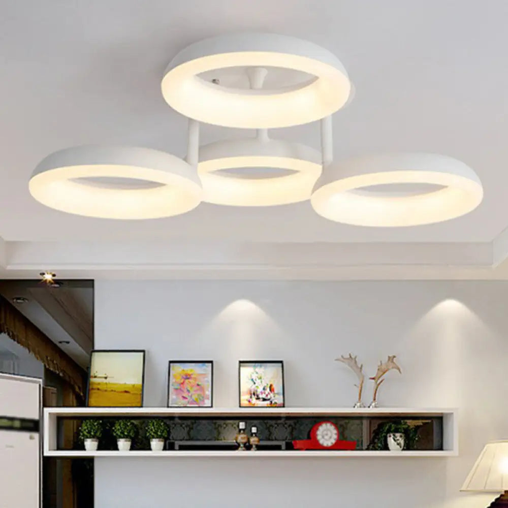 White Simplicity Circle Led Semi Flush Light For Living Room Ceiling 4 / Warm