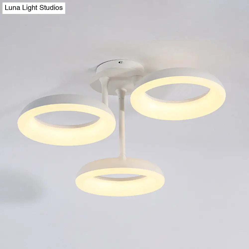 White Simplicity Circle Led Semi Flush Light For Living Room Ceiling