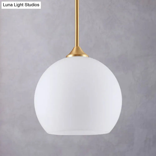 White Simplicity Pendant Light With Glass Dome And Brass Finish