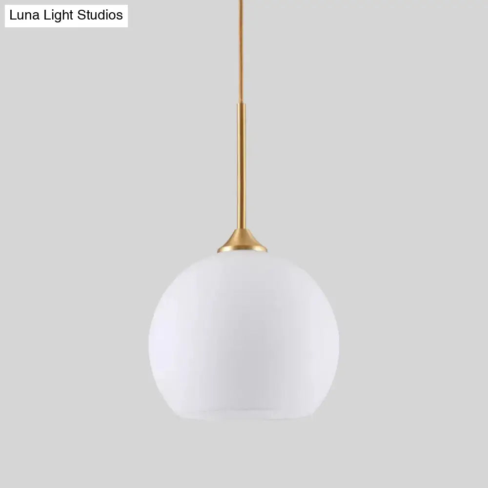 Brass Finish Hanging Pendulum Light With White Glass Dome - Simplicity Design Single-Bulb