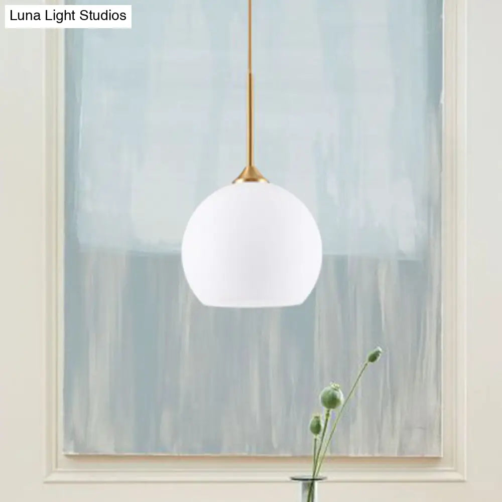 White Simplicity Pendant Light With Glass Dome And Brass Finish