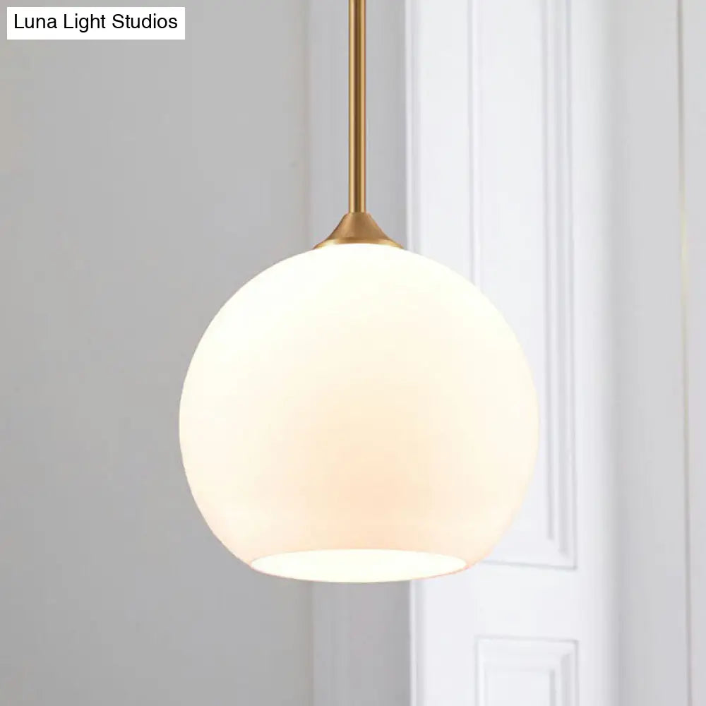 Brass Finish Hanging Pendulum Light With White Glass Dome - Simplicity Design Single-Bulb