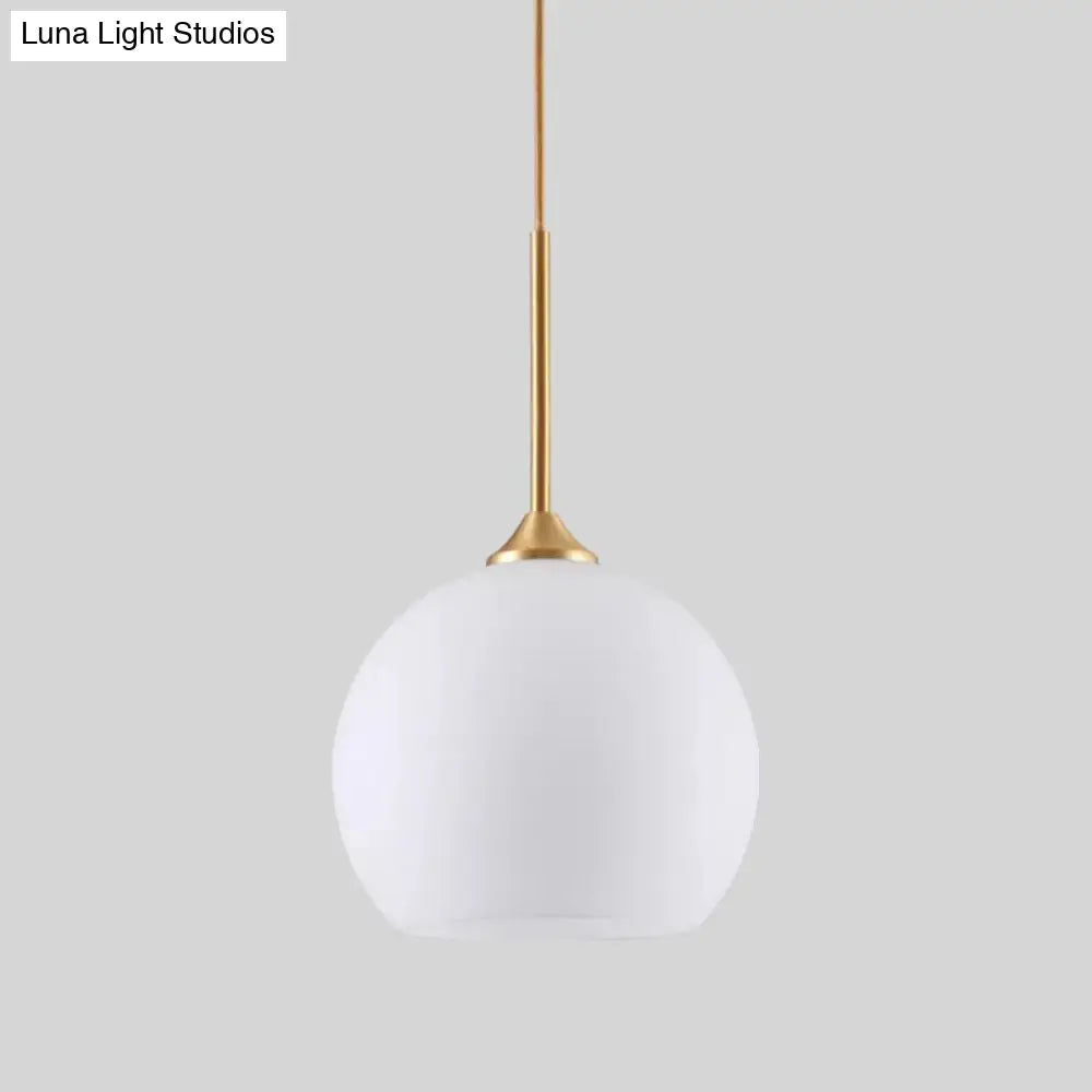 White Simplicity Pendant Light With Glass Dome And Brass Finish