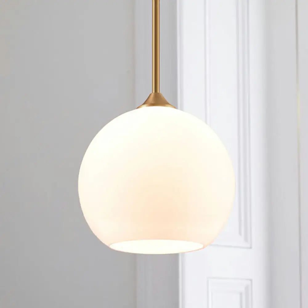 White Simplicity Pendant Light With Glass Dome And Brass Finish