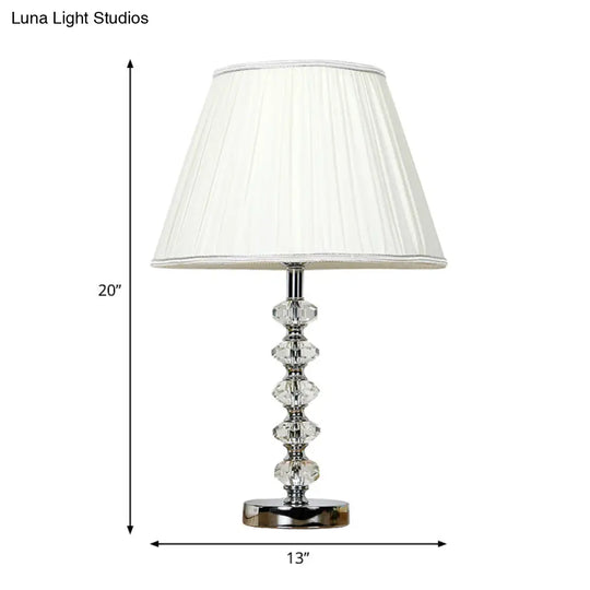 White Single Light Traditional Nightstand Lamp With Crystal Accent And Fabric Empire Shade