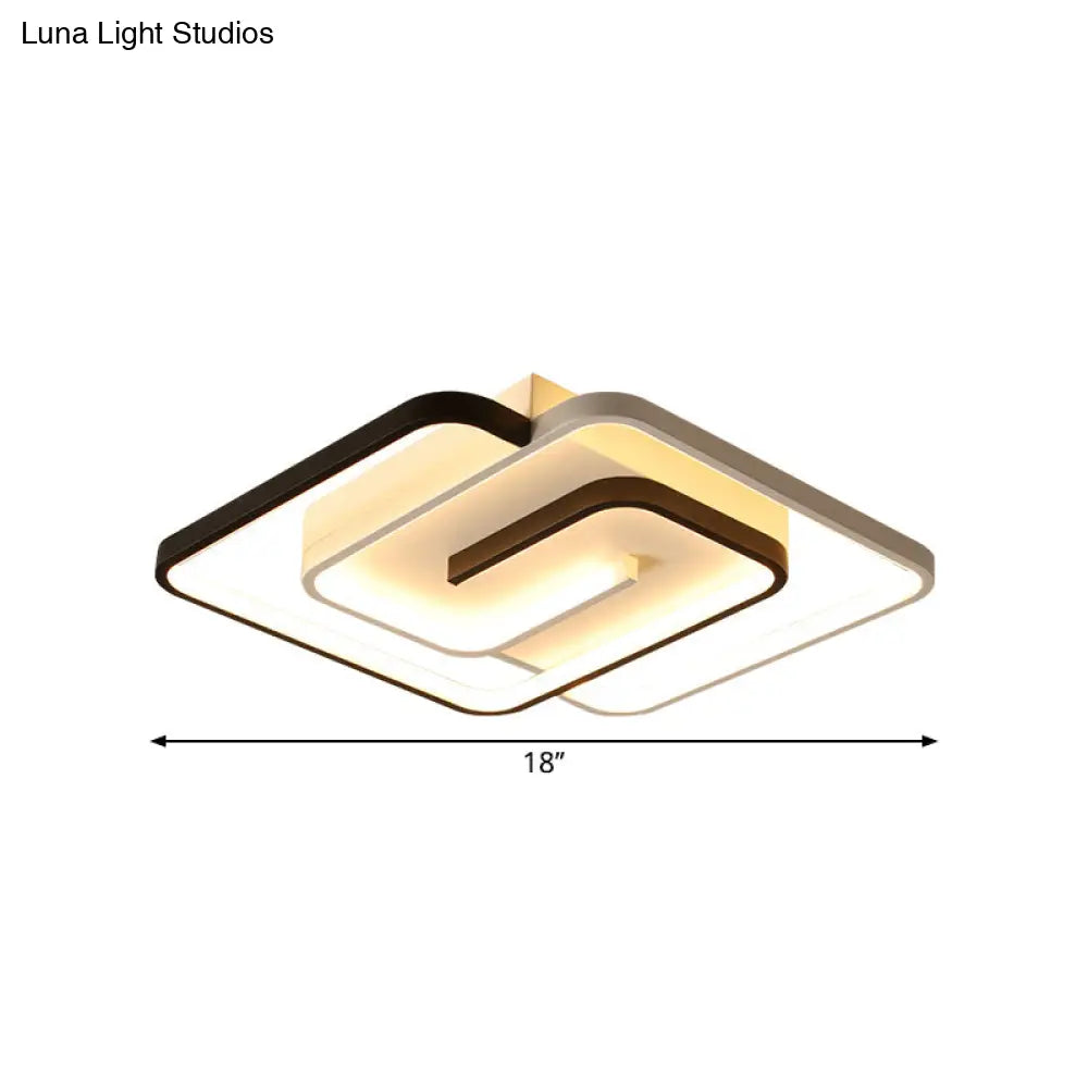 White Square Bedroom Flush Mount Light: Led Acrylic Simplicity Ceiling Fixture 18’/21.5’ Width