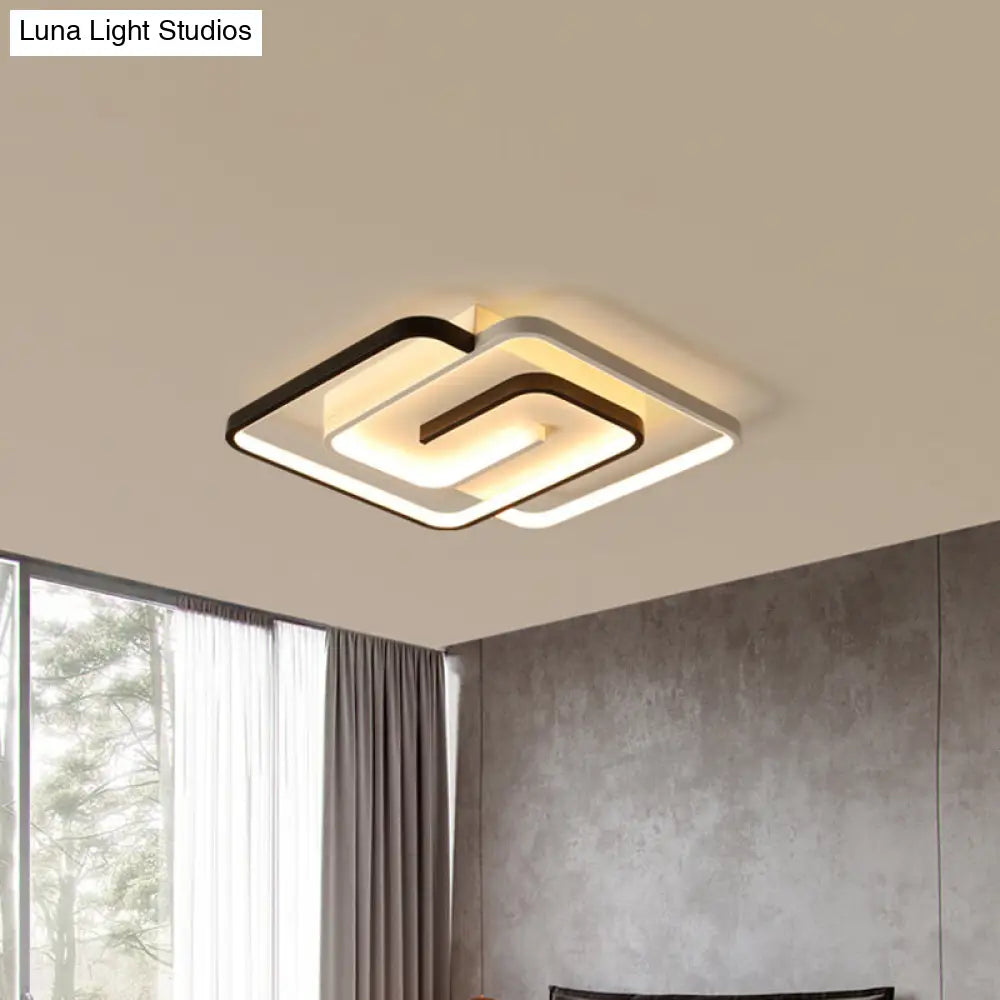White Square Bedroom Flush Mount Light: Led Acrylic Simplicity Ceiling Fixture 18’/21.5’ Width